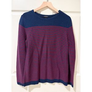 Talbots Cotton Cashmere Blend Navy Red Stripe Long Sleeve Sweater Zipper USA M